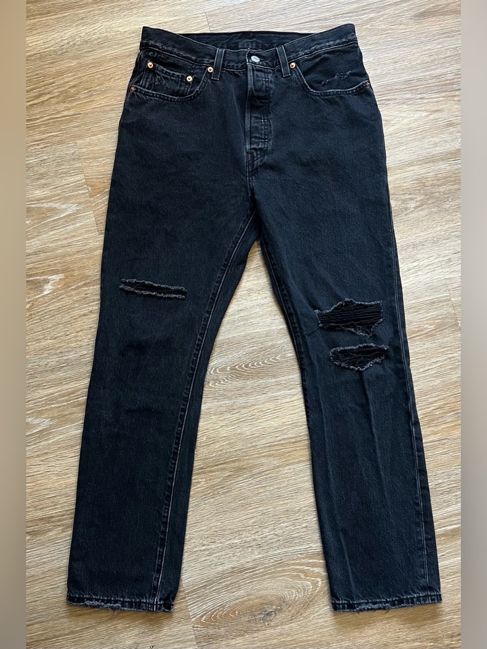 Levi's 501 High Rise Women's Original Distressed Black Jeans W30 L30 Button Fly